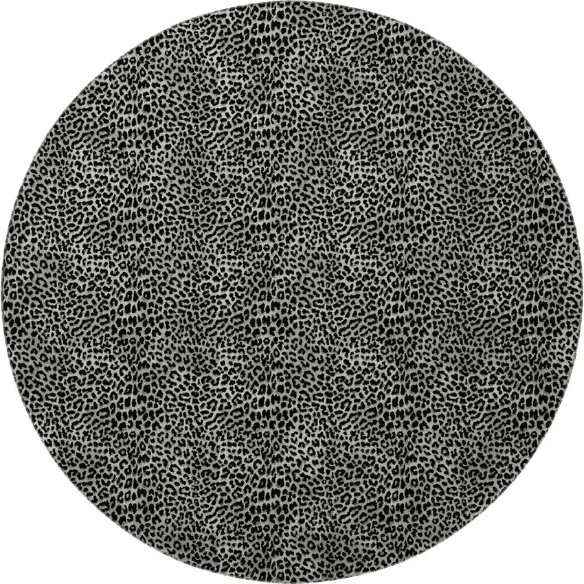 8' Graphite And Black Round Leopard Print Washable Indoor Outdoor Area Rug Photo 4