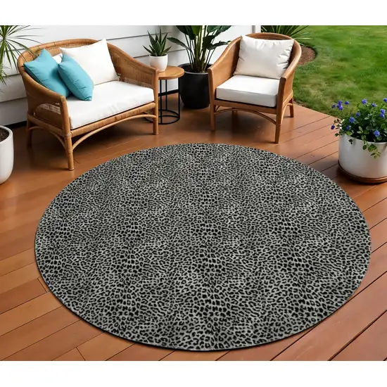 8' Graphite And Black Round Leopard Print Washable Indoor Outdoor Area Rug Photo 1