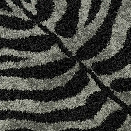 8' Graphite And Black Round Zebra Print Washable Indoor Outdoor Area Rug Photo 8