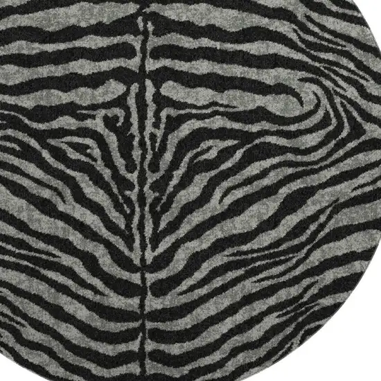 8' Graphite And Black Round Zebra Print Washable Indoor Outdoor Area Rug Photo 5
