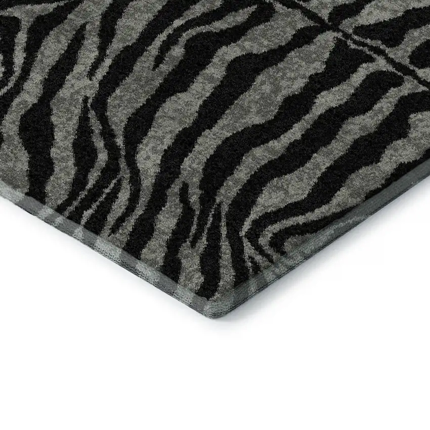 8' Graphite And Black Round Zebra Print Washable Indoor Outdoor Area Rug Photo 6