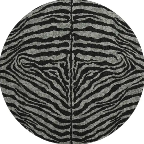 8' Graphite And Black Round Zebra Print Washable Indoor Outdoor Area Rug Photo 4
