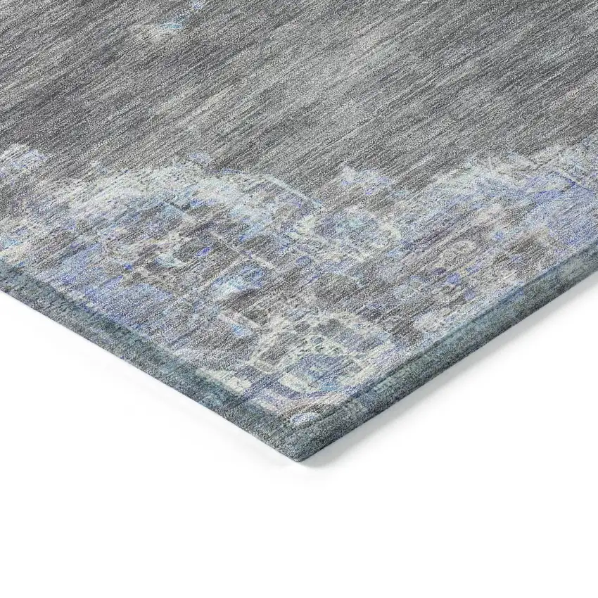 8' Graphite And Blue Round Medallion Washable Indoor Outdoor Area Rug Photo 7