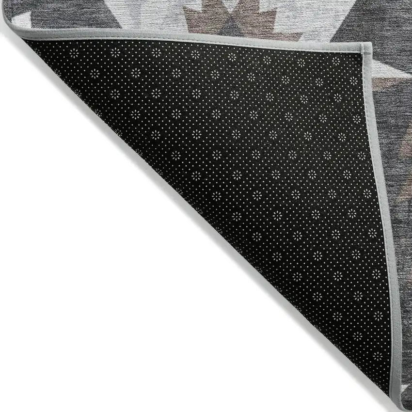 8' Graphite And Brown Round Aztec Washable Indoor Outdoor Area Rug Photo 9