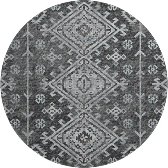 8' Graphite And Charcoal Geometric Washable Round Rug With UV Protection Photo 2