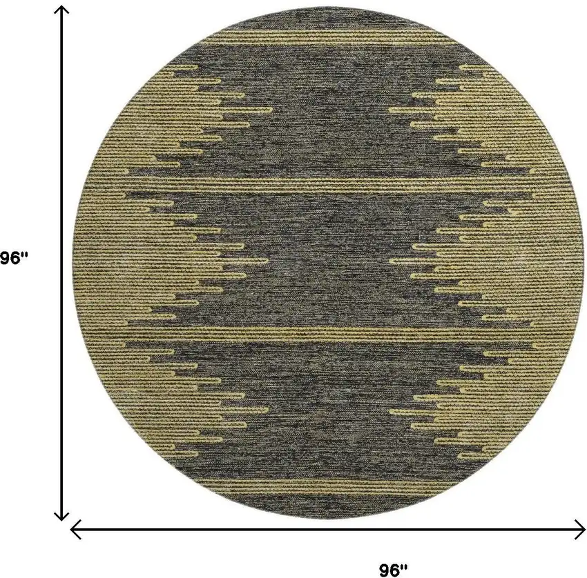 8' Graphite And Gold Abstract Washable Round Rug With UV Protection Photo 3
