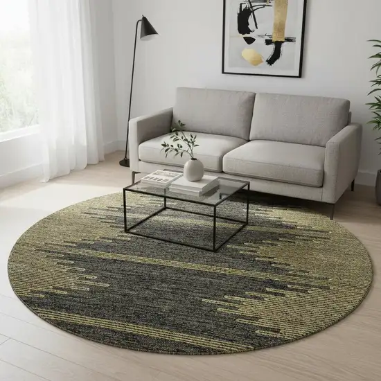 8' Graphite And Gold Abstract Washable Round Rug With UV Protection Photo 2