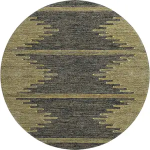Photo of 8' Graphite And Gold Abstract Washable Round Rug With UV Protection