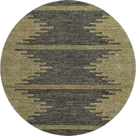 8' Graphite And Gold Abstract Washable Round Rug With UV Protection Photo 1