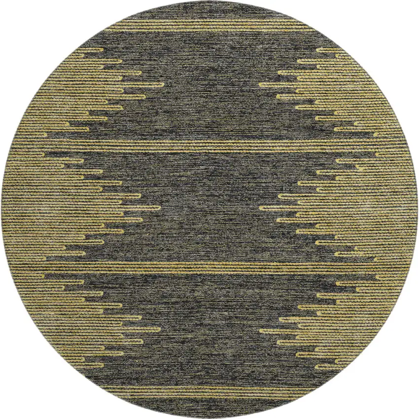 8' Graphite And Gold Abstract Washable Round Rug With UV Protection Photo 1