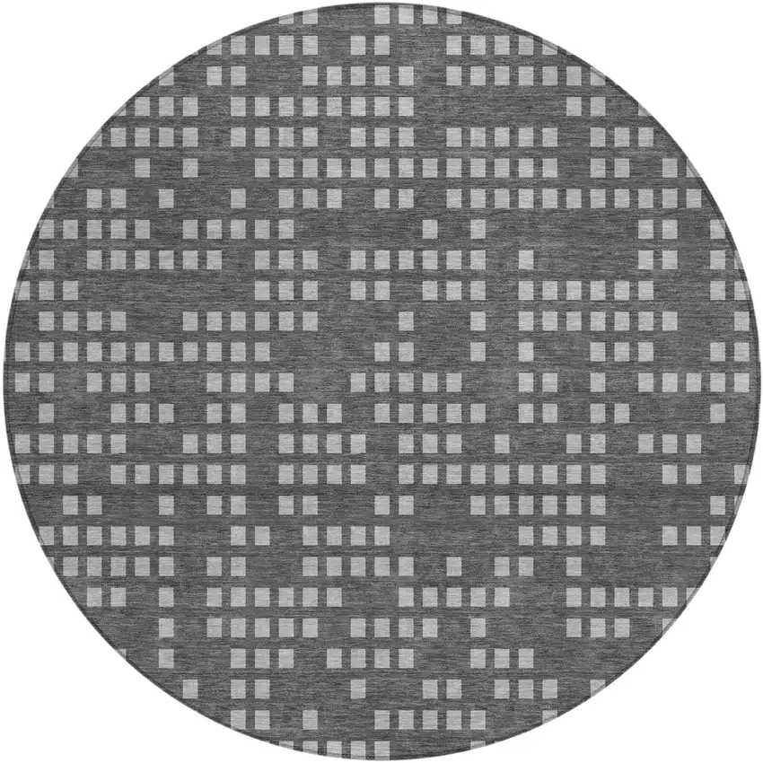 8' Graphite And Gray Round Abstract Washable Indoor Outdoor Area Rug Photo 2