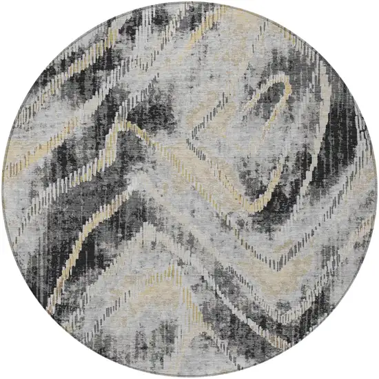 8' Graphite And Gray Round Abstract Washable Indoor Outdoor Area Rug Photo 3