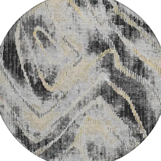 8' Graphite And Gray Round Abstract Washable Indoor Outdoor Area Rug Photo 1