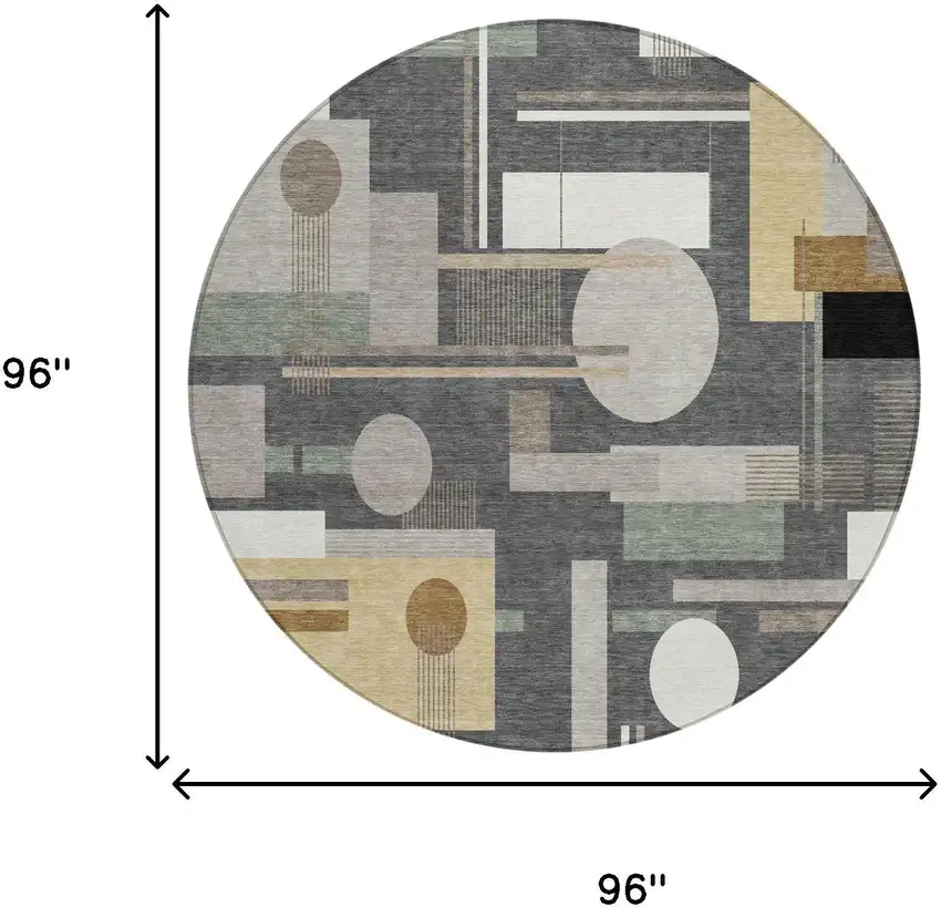 8' Graphite And Gray Round Geometric Washable Indoor Outdoor Area Rug Photo 5