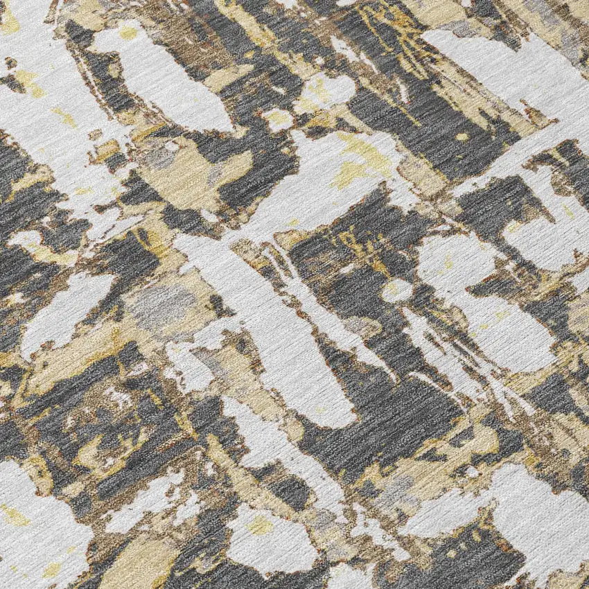 8' Graphite And Ivory Round Abstract Washable Indoor Outdoor Area Rug Photo 6