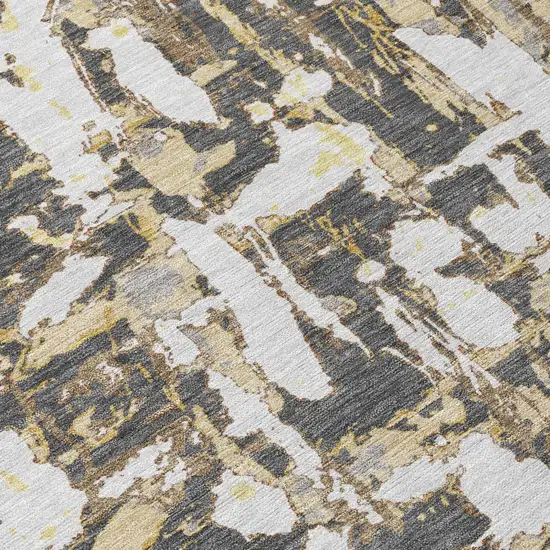 8' Graphite And Ivory Round Abstract Washable Indoor Outdoor Area Rug Photo 6