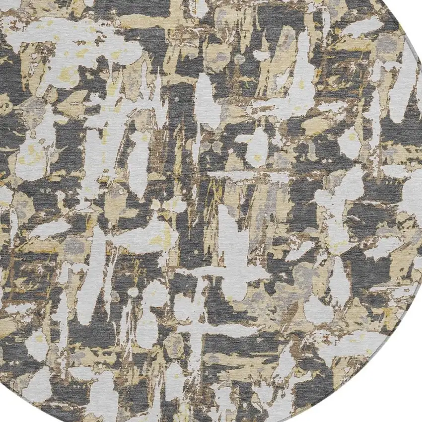8' Graphite And Ivory Round Abstract Washable Indoor Outdoor Area Rug Photo 2