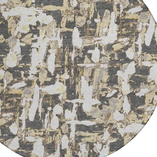 8' Graphite And Ivory Round Abstract Washable Indoor Outdoor Area Rug Photo 2