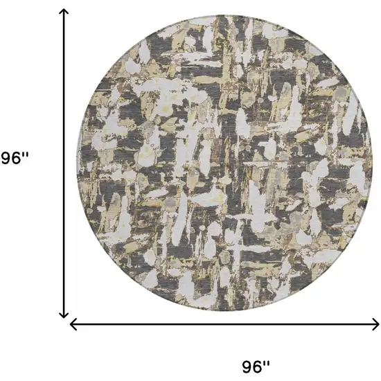 8' Graphite And Ivory Round Abstract Washable Indoor Outdoor Area Rug Photo 7