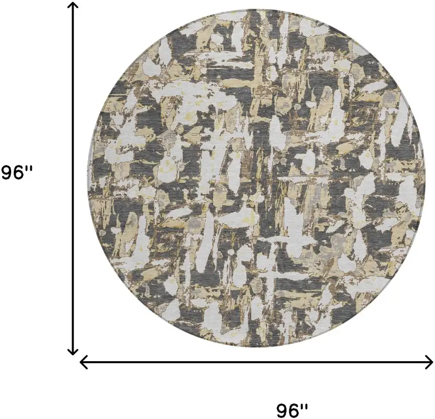 8' Graphite And Ivory Round Abstract Washable Indoor Outdoor Area Rug Photo 7