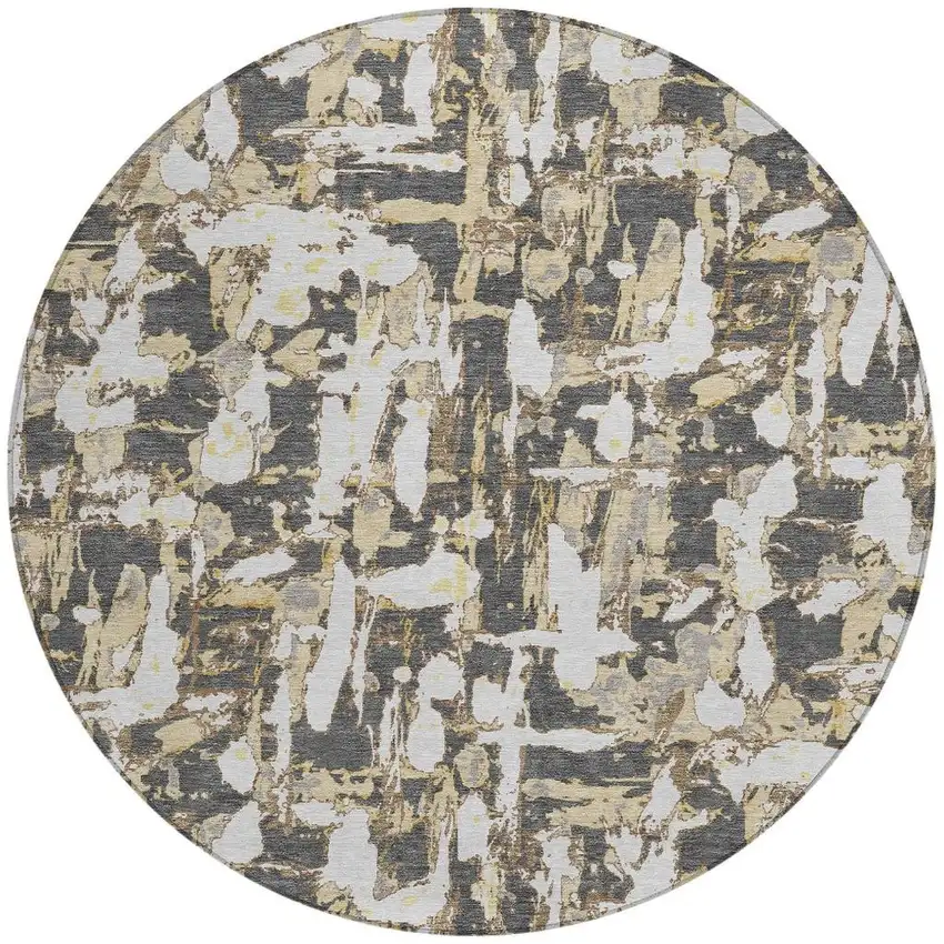 8' Graphite And Ivory Round Abstract Washable Indoor Outdoor Area Rug Photo 4