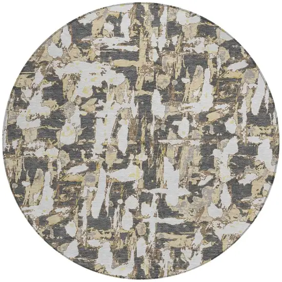 8' Graphite And Ivory Round Abstract Washable Indoor Outdoor Area Rug Photo 4