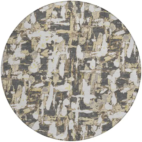 8' Graphite And Ivory Round Abstract Washable Indoor Outdoor Area Rug Photo 3