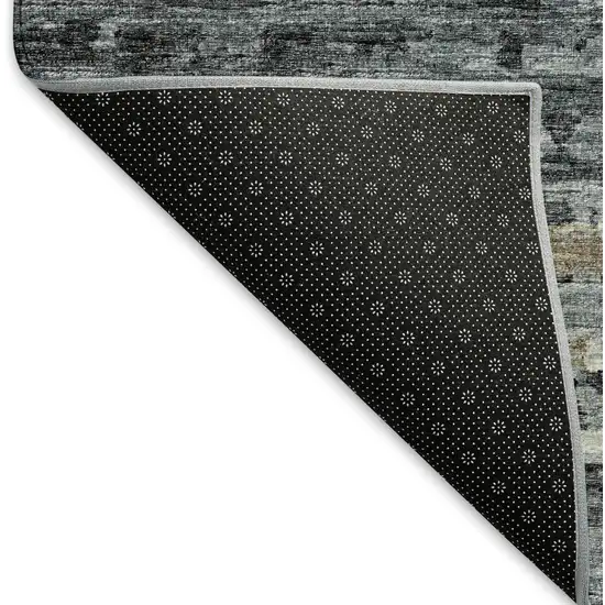 8' Graphite And Ivory Striped Washable Round Rug With UV Protection Photo 6