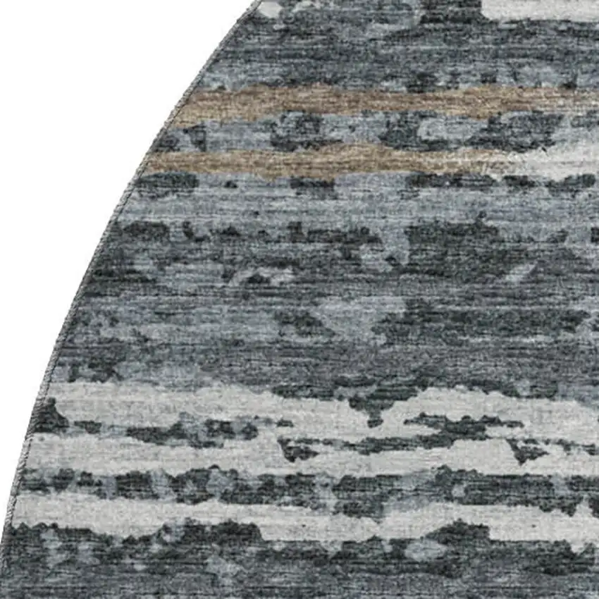 8' Graphite And Ivory Striped Washable Round Rug With UV Protection Photo 5