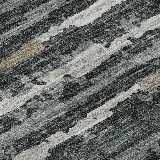 8' Graphite And Ivory Striped Distressed Washable Round Rug With UV Protection Photo 8