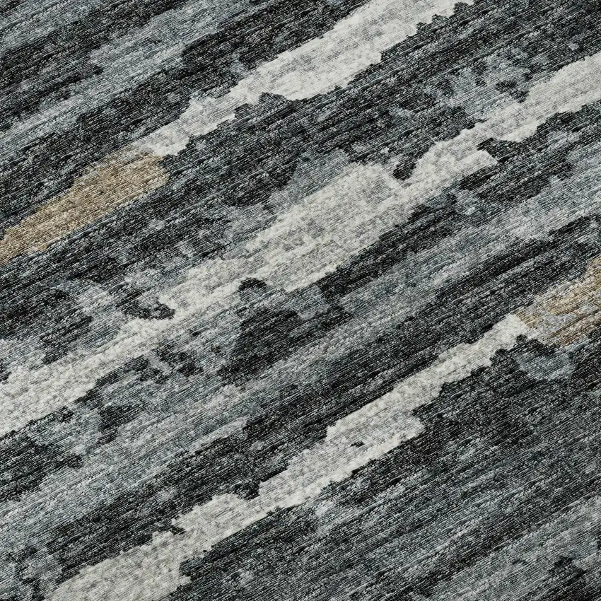 8' Graphite And Ivory Striped Distressed Washable Round Rug With UV Protection Photo 8