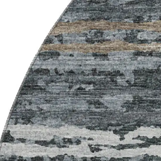 8' Graphite And Ivory Striped Washable Round Rug With UV Protection Photo 8