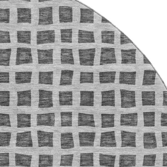 8' Graphite And Silver Geometric Washable Round Rug With UV Protection Photo 3
