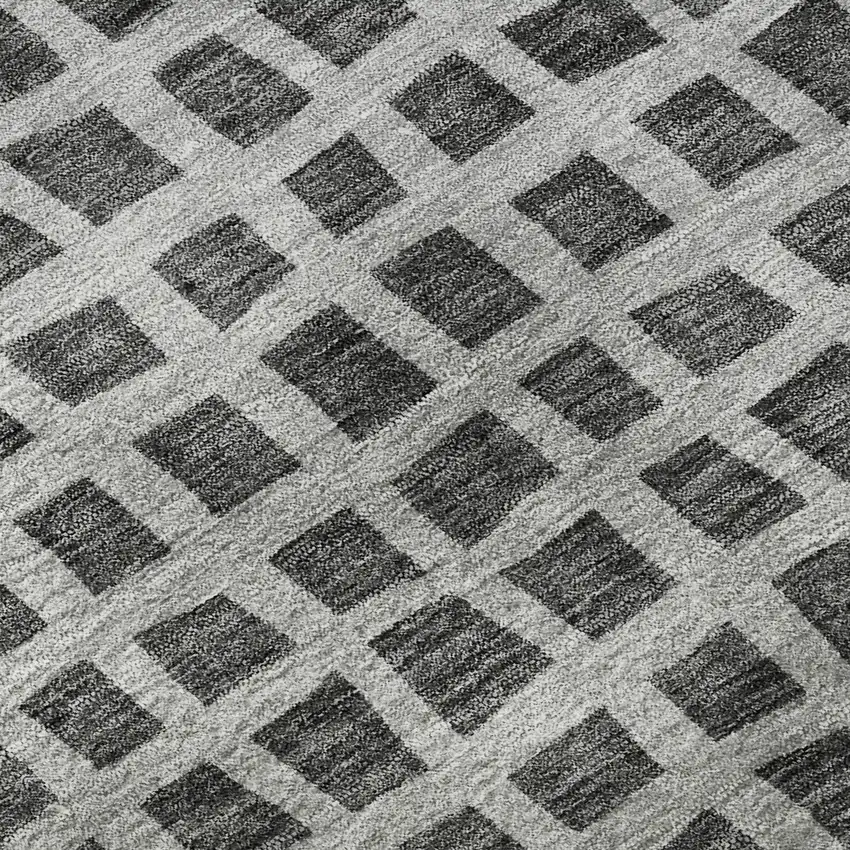 8' Graphite And Silver Geometric Washable Round Rug With UV Protection Photo 9