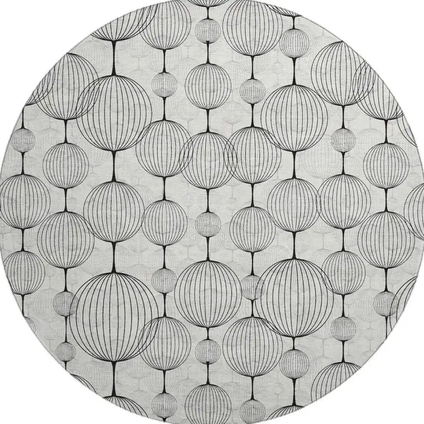 8' Graphite And Silver Geometric Washable Round Rug With UV Protection Photo 4