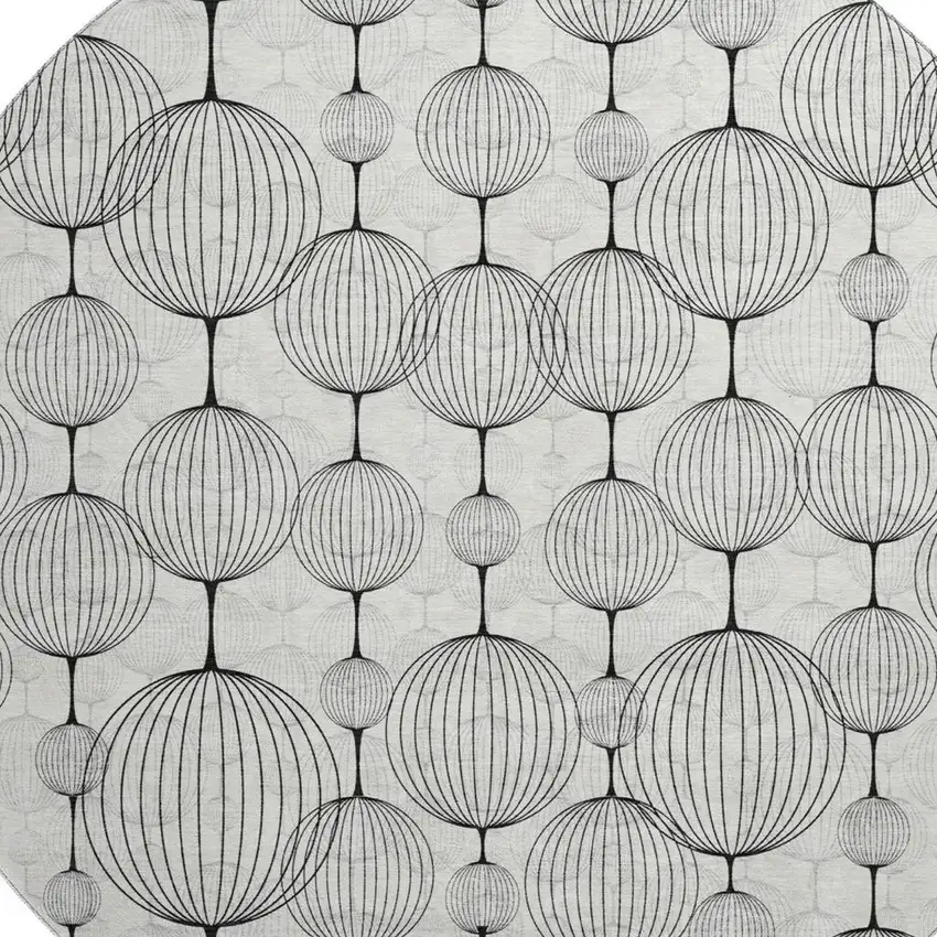 8' Graphite And Silver Geometric Washable Round Rug With UV Protection Photo 3