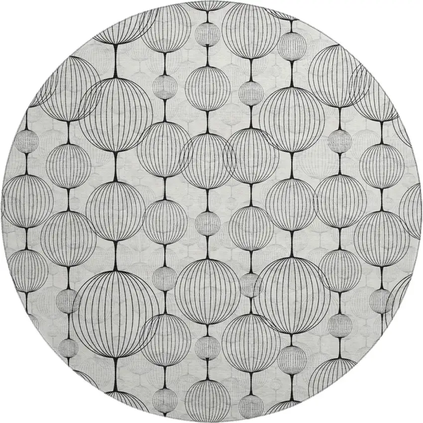 8' Graphite And Silver Geometric Washable Round Rug With UV Protection Photo 1