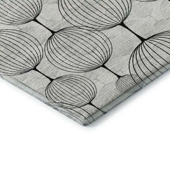 8' Graphite And Silver Geometric Washable Round Rug With UV Protection Photo 7