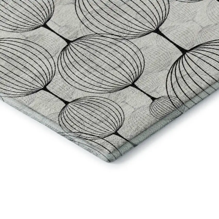 8' Graphite And Silver Geometric Washable Round Rug With UV Protection Photo 7