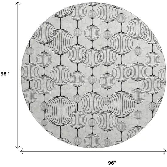 8' Graphite And Silver Geometric Washable Round Rug With UV Protection Photo 3