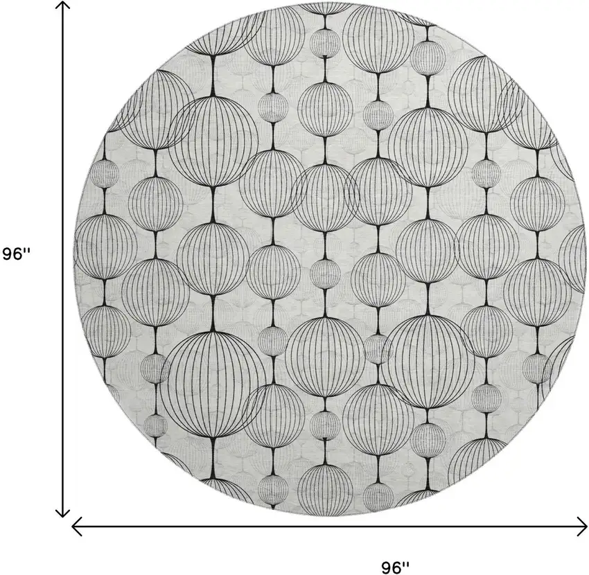 8' Graphite And Silver Geometric Washable Round Rug With UV Protection Photo 3
