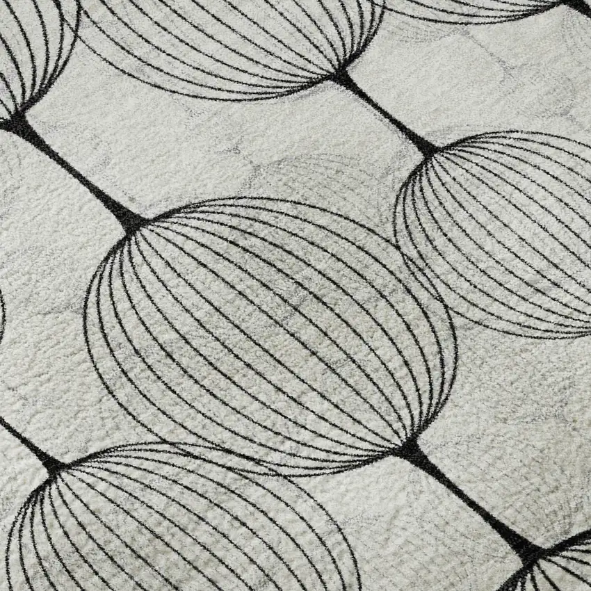 8' Graphite And Silver Geometric Washable Round Rug With UV Protection Photo 9