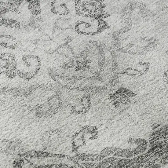 8' Graphite And Silver Medallion Washable Round Rug With UV Protection Photo 9