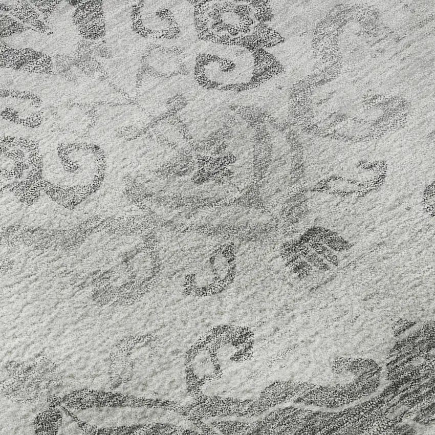 8' Graphite And Silver Medallion Washable Round Rug With UV Protection Photo 9