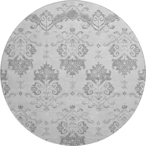 Photo of 8' Graphite And Silver Medallion Washable Round Rug With UV Protection