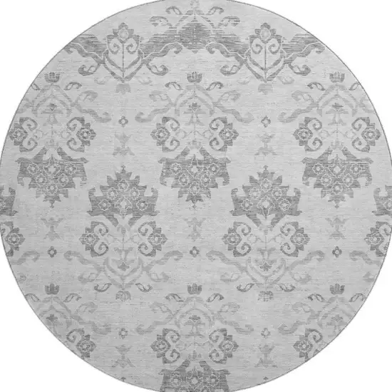 8' Graphite And Silver Medallion Washable Round Rug With UV Protection Photo 4