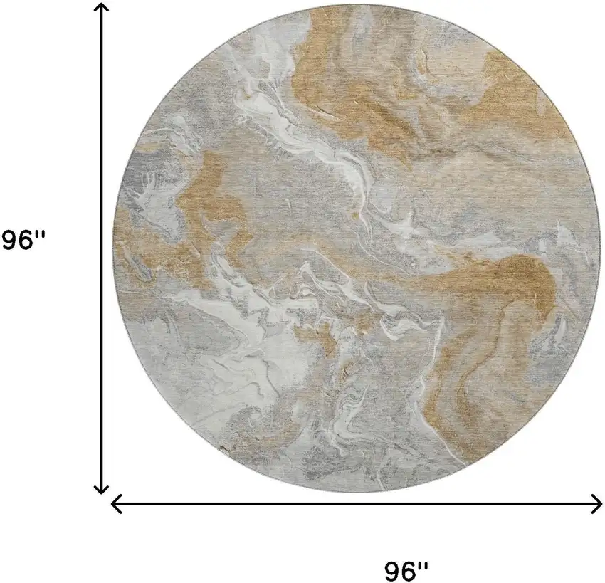 8' Graphite Beige And Ivory Abstract Washable Round Rug With UV Protection Photo 9