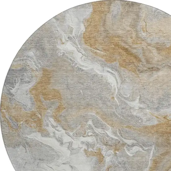 8' Graphite Beige And Ivory Abstract Washable Round Rug With UV Protection Photo 2