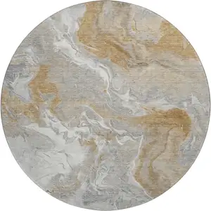 Photo of 8' Graphite Beige And Ivory Abstract Washable Round Rug With UV Protection