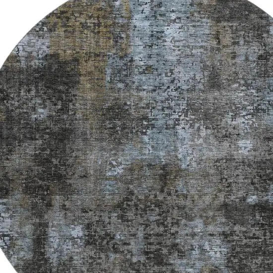 8' Graphite Blue And Copper Abstract Washable Round Rug With UV Protection Photo 3